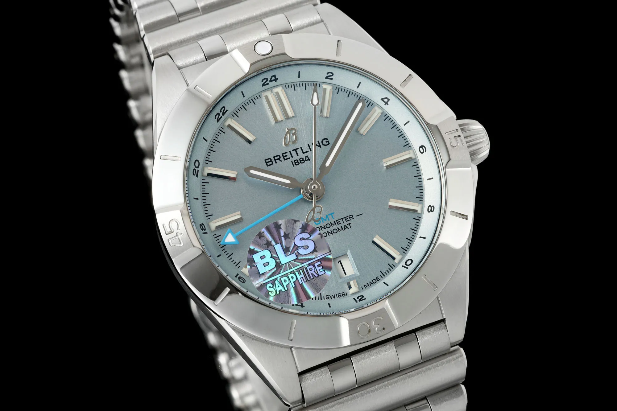 BLS Factory Breitling Chronomat Automatic Ice Blue Dial Stainless Steel Bracelet Watch ZipUp 5510