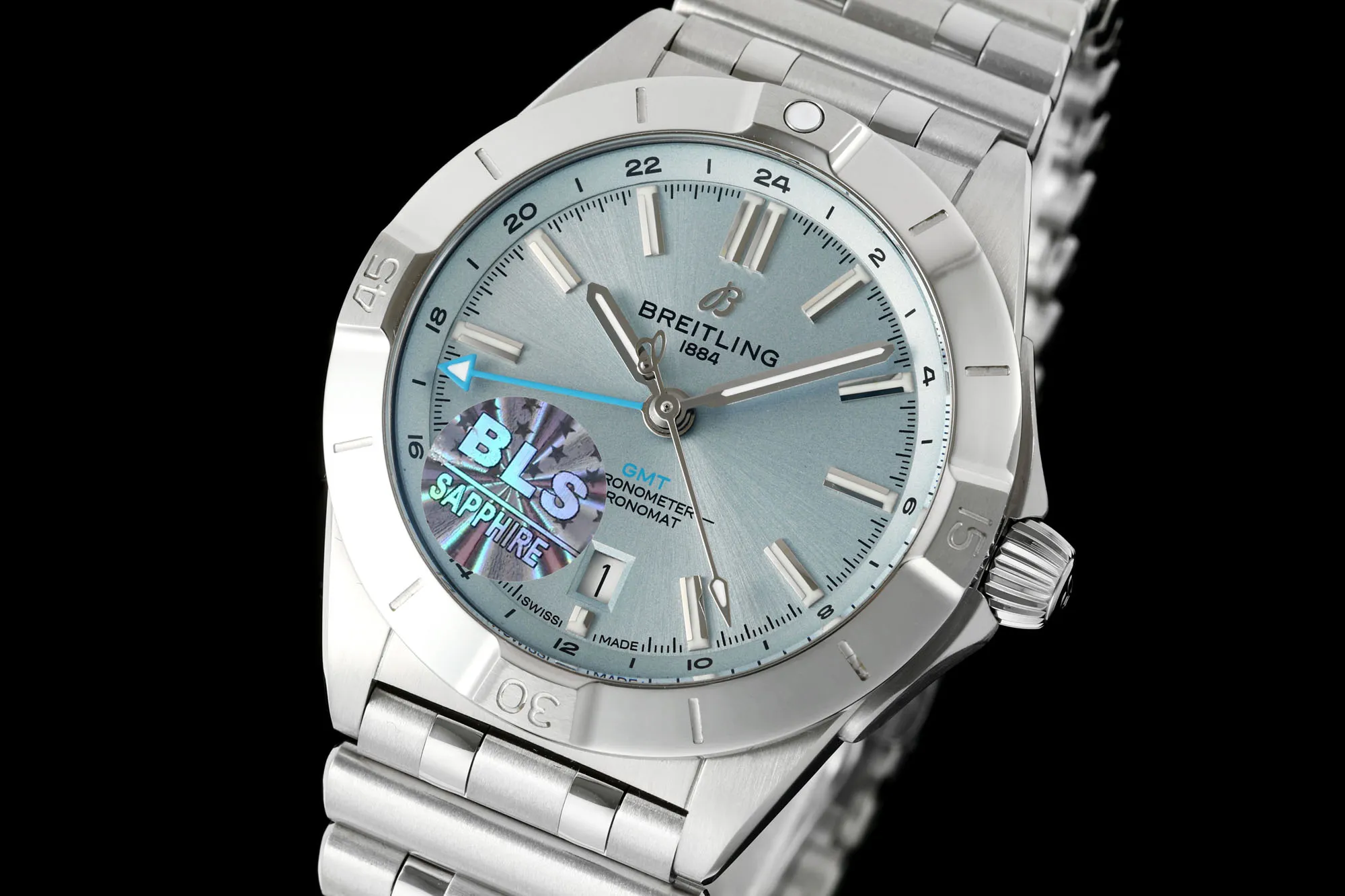 BLS Factory Breitling Chronomat Automatic Ice Blue Dial Stainless Steel Bracelet Watch ZipUp 5510
