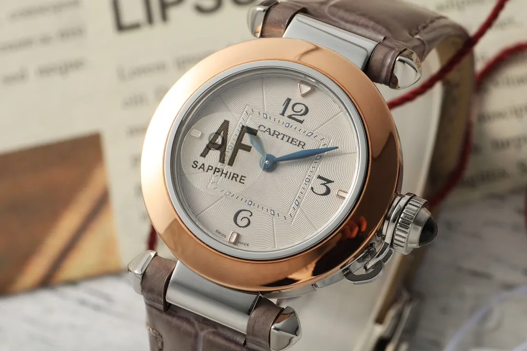 ComfortFit AF Factory Cartier Pasha de Cartier Women’s Rose Gold and Steel Automatic Watch with Beige Alligator Leather Strap and Sapphire Cabochon 2784