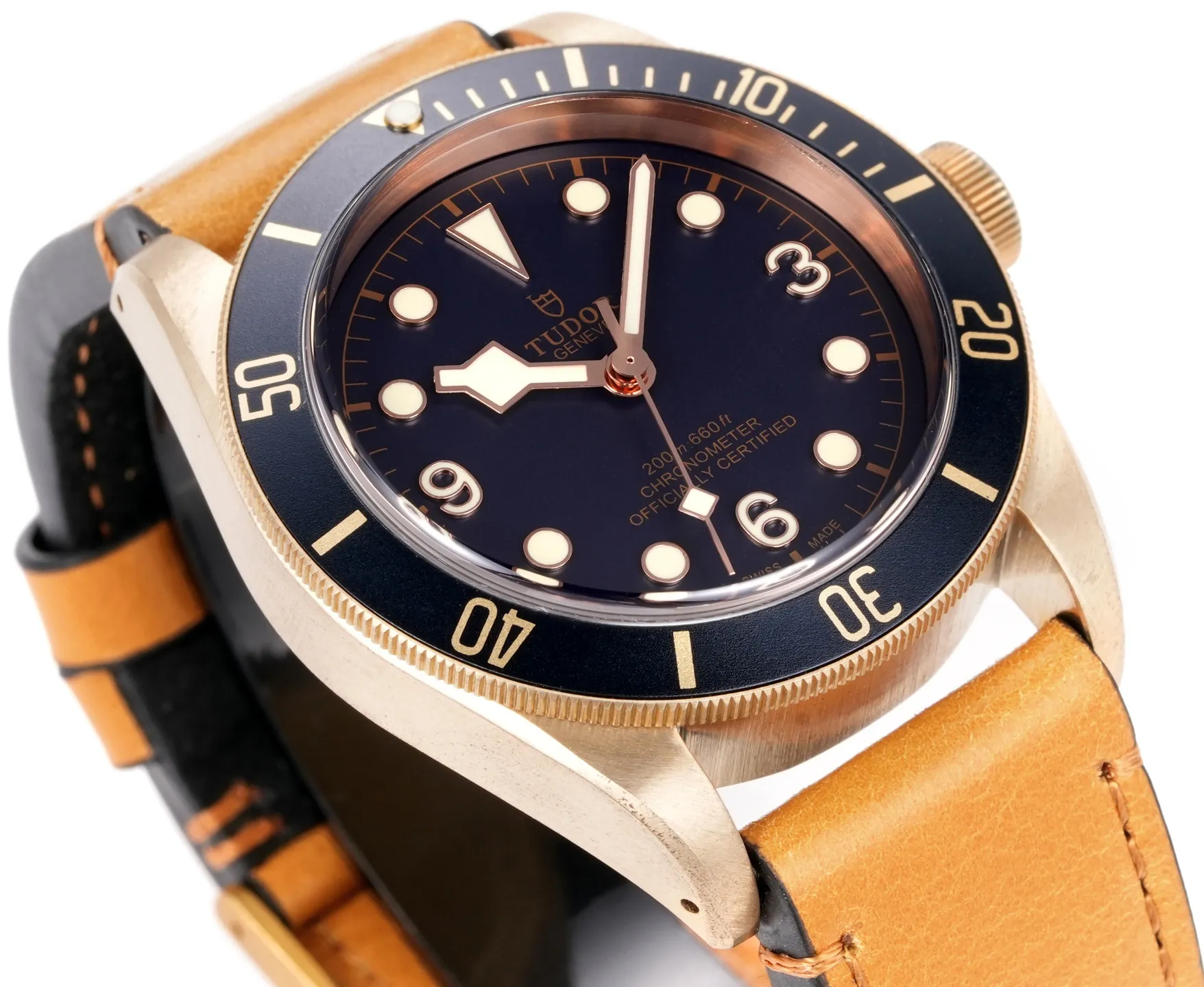 Tudor Black Bay Bronze Automatic Men’s Diver Watch with Black Dial, Brown Leather Strap, and Bronze Case TimelessDesign 4281