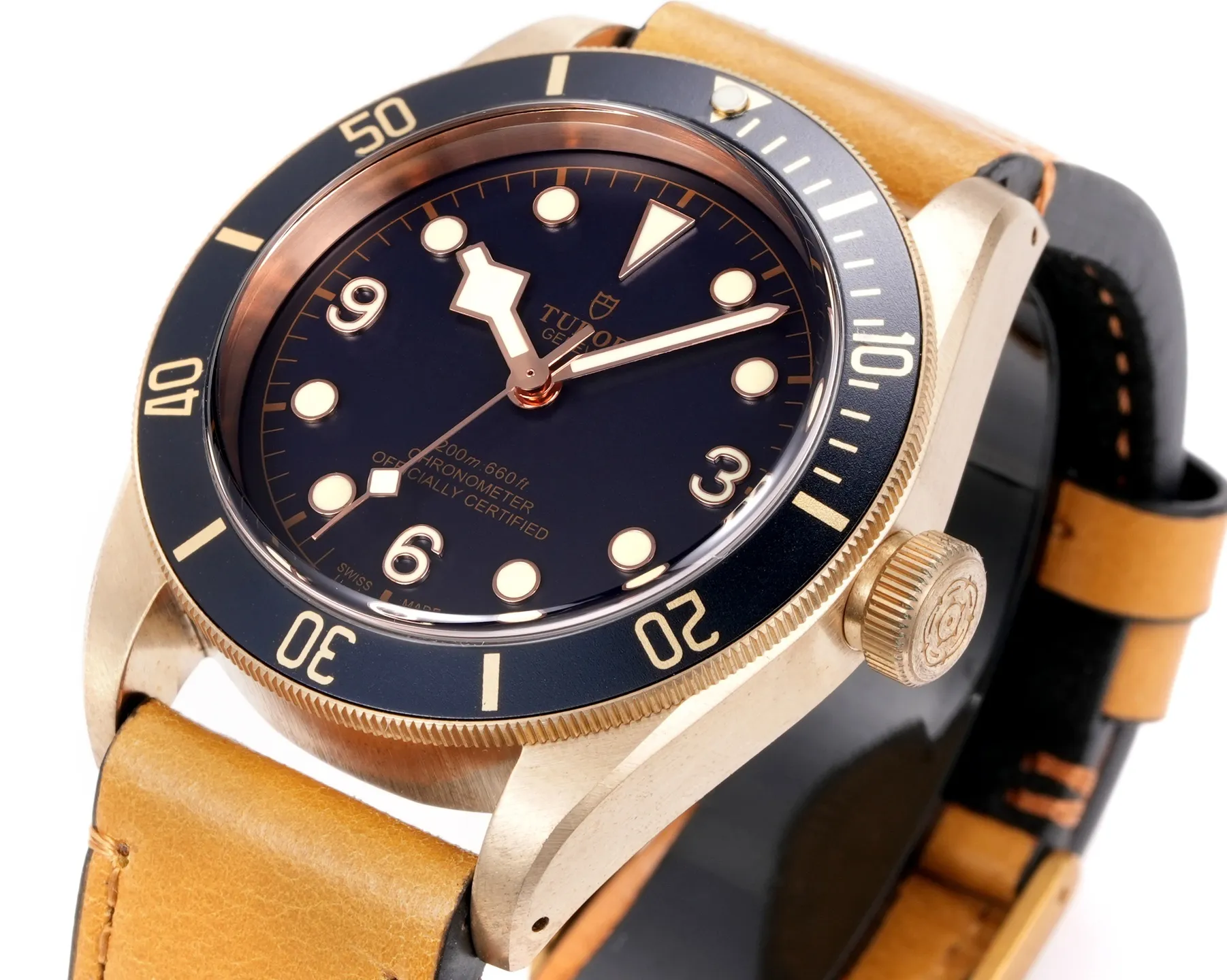 Tudor Black Bay Bronze Automatic Men’s Diver Watch with Black Dial, Brown Leather Strap, and Bronze Case TimelessDesign 4281