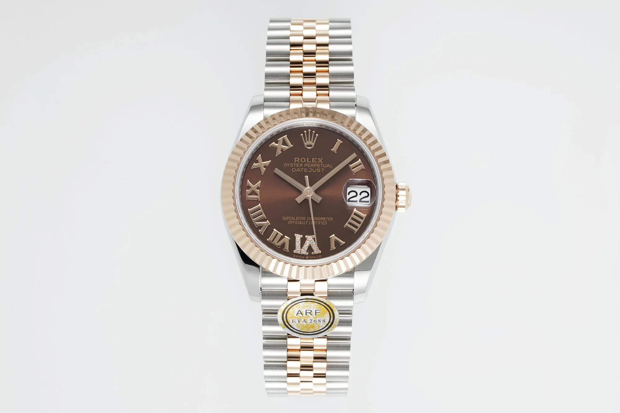 AR Factory Rolex Datejust 31mm Chocolate Dial Roman Numerals Two-Tone Rose Gold and Steel Jubilee Bracelet Women’s Watch BestValue 4926