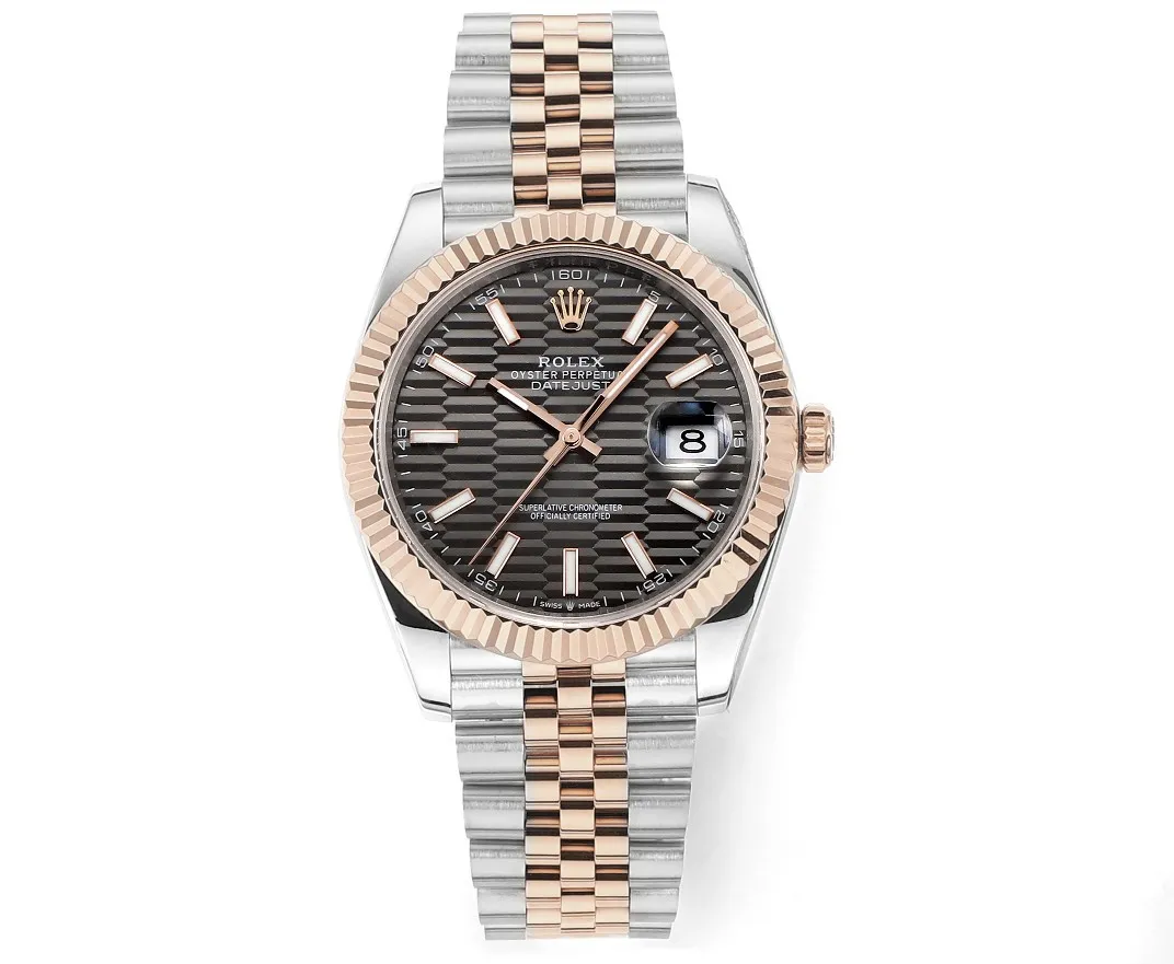 GoAnywhere AR Factory Rolex Datejust 41mm Two-Tone Stainless Steel and Rose Gold Jubilee Bracelet with Fluted Bezel and Slate Gray Striped Dial Men’s Watch 218