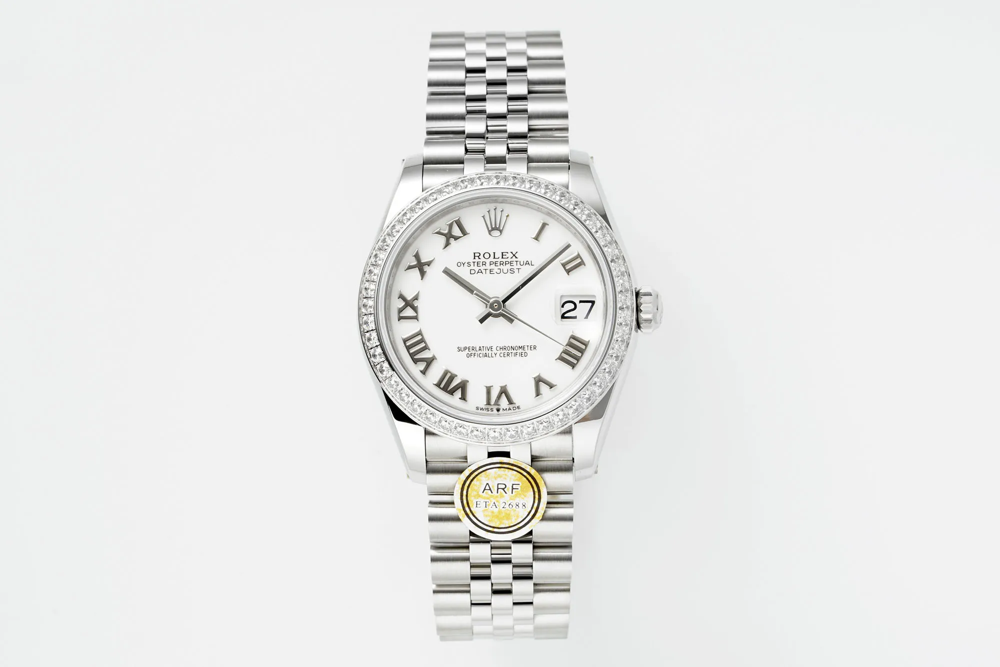 Breathable AR Factory Rolex Datejust 31mm White Roman Numeral Dial Diamond Bezel Stainless Steel Jubilee Bracelet Ladies Watch 4963
