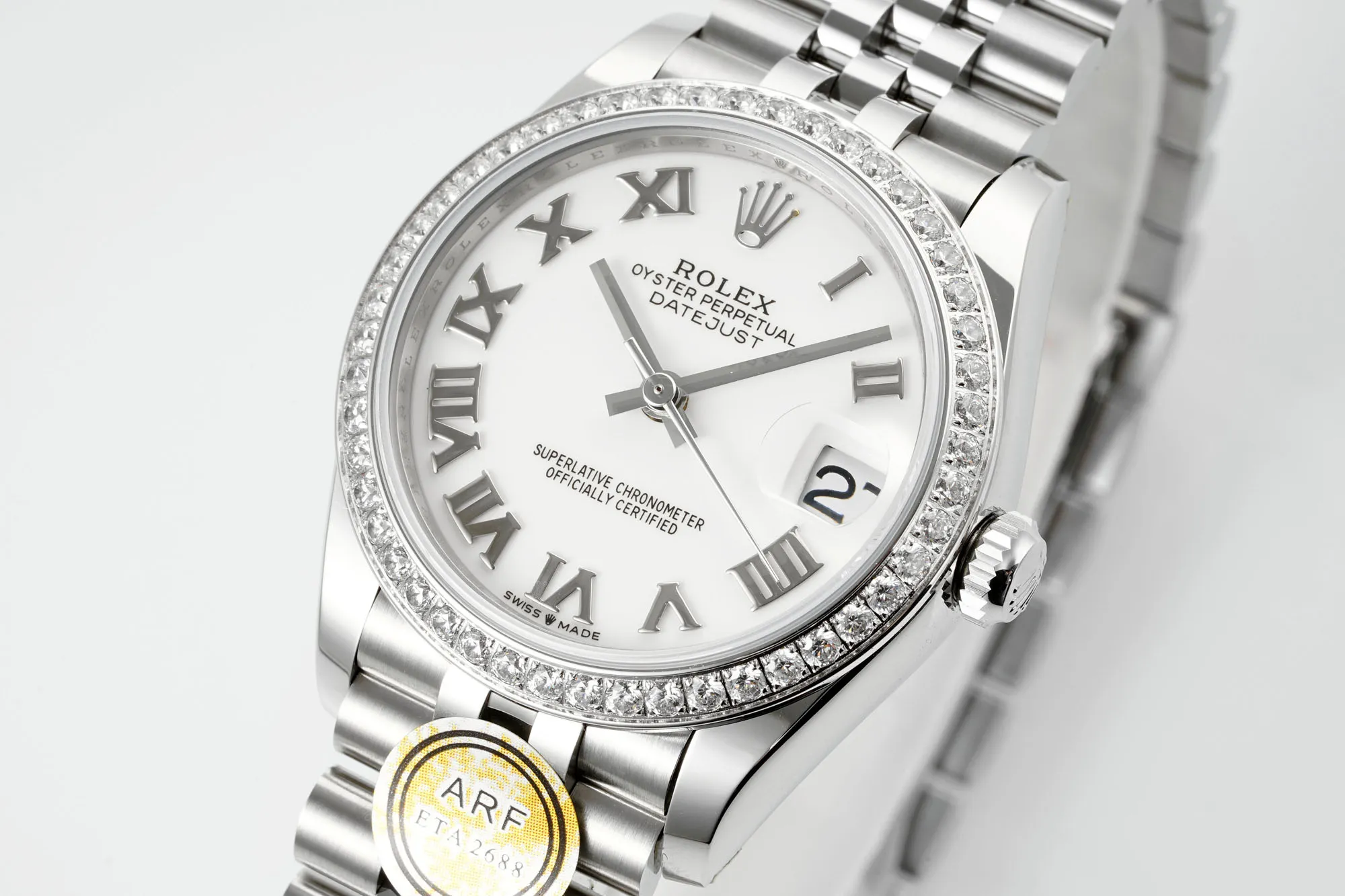 Breathable AR Factory Rolex Datejust 31mm White Roman Numeral Dial Diamond Bezel Stainless Steel Jubilee Bracelet Ladies Watch 4963
