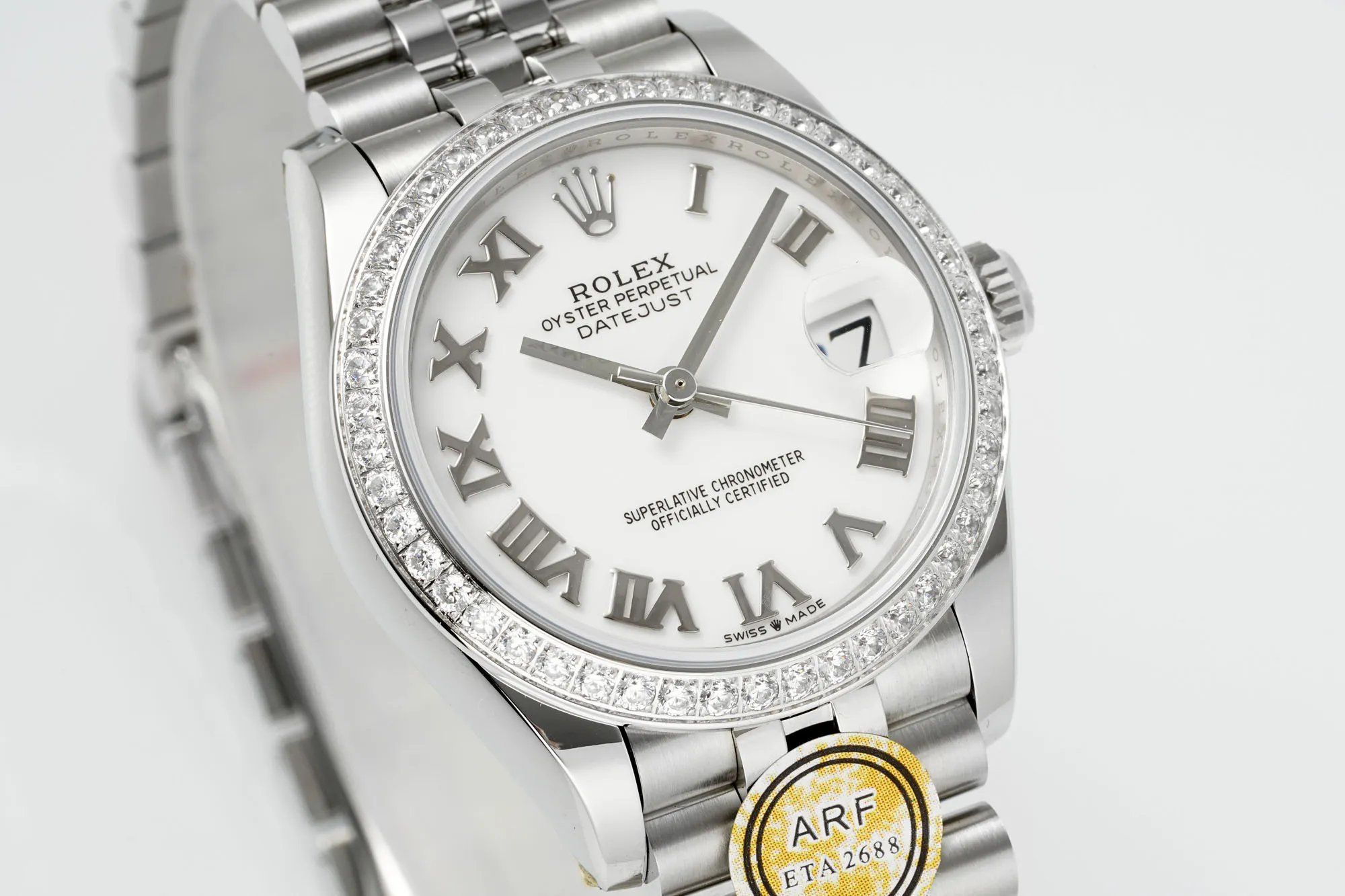 Breathable AR Factory Rolex Datejust 31mm White Roman Numeral Dial Diamond Bezel Stainless Steel Jubilee Bracelet Ladies Watch 4963