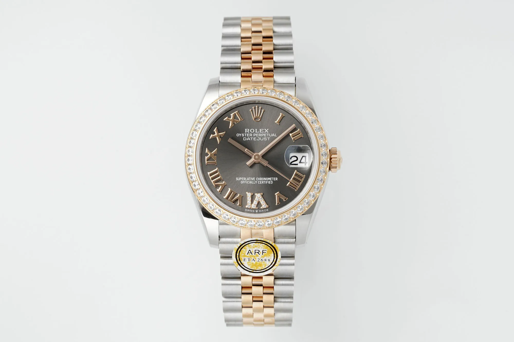Snug AR Factory Rolex Datejust 31mm Oystersteel and Everose Gold Diamond Bezel Grey Roman Dial Jubilee Bracelet Luxury Watch 4990
