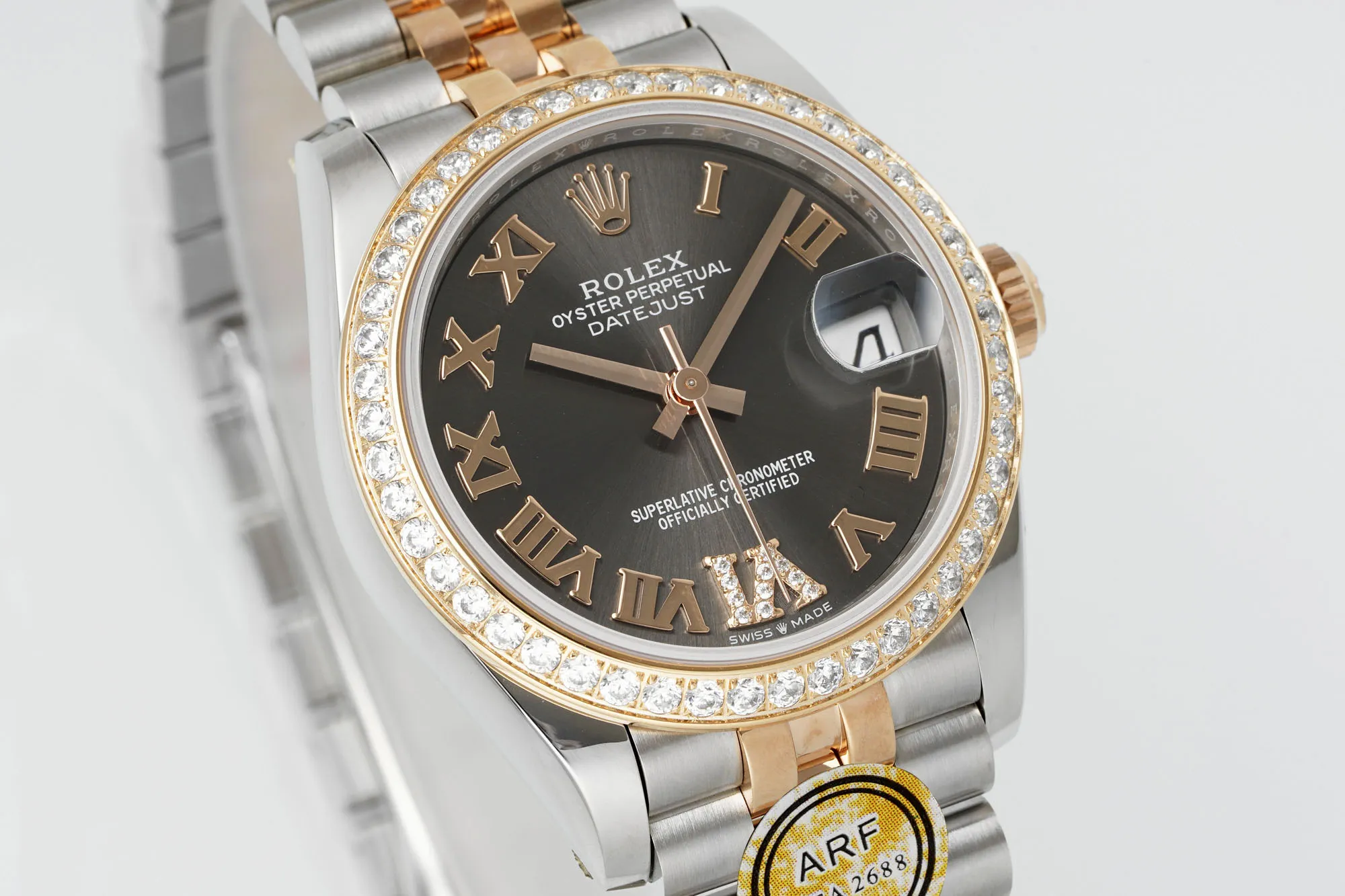Snug AR Factory Rolex Datejust 31mm Oystersteel and Everose Gold Diamond Bezel Grey Roman Dial Jubilee Bracelet Luxury Watch 4990