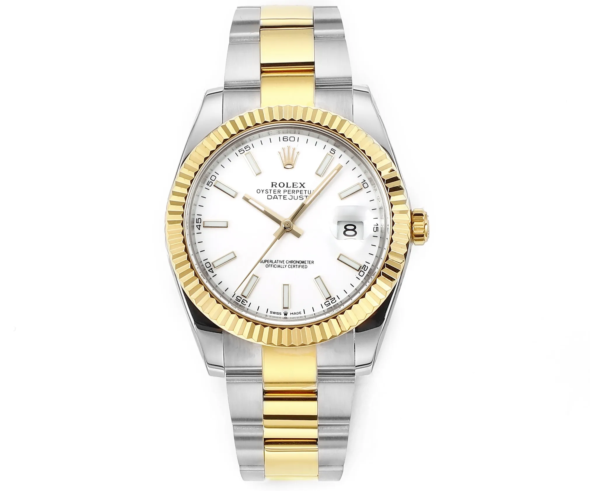 AR Factory Rolex Datejust 41mm Two-Tone Stainless Steel and Yellow Gold Fluted Bezel White Dial Oyster Bracelet Automatic Men’s Watch Trendsetting 226