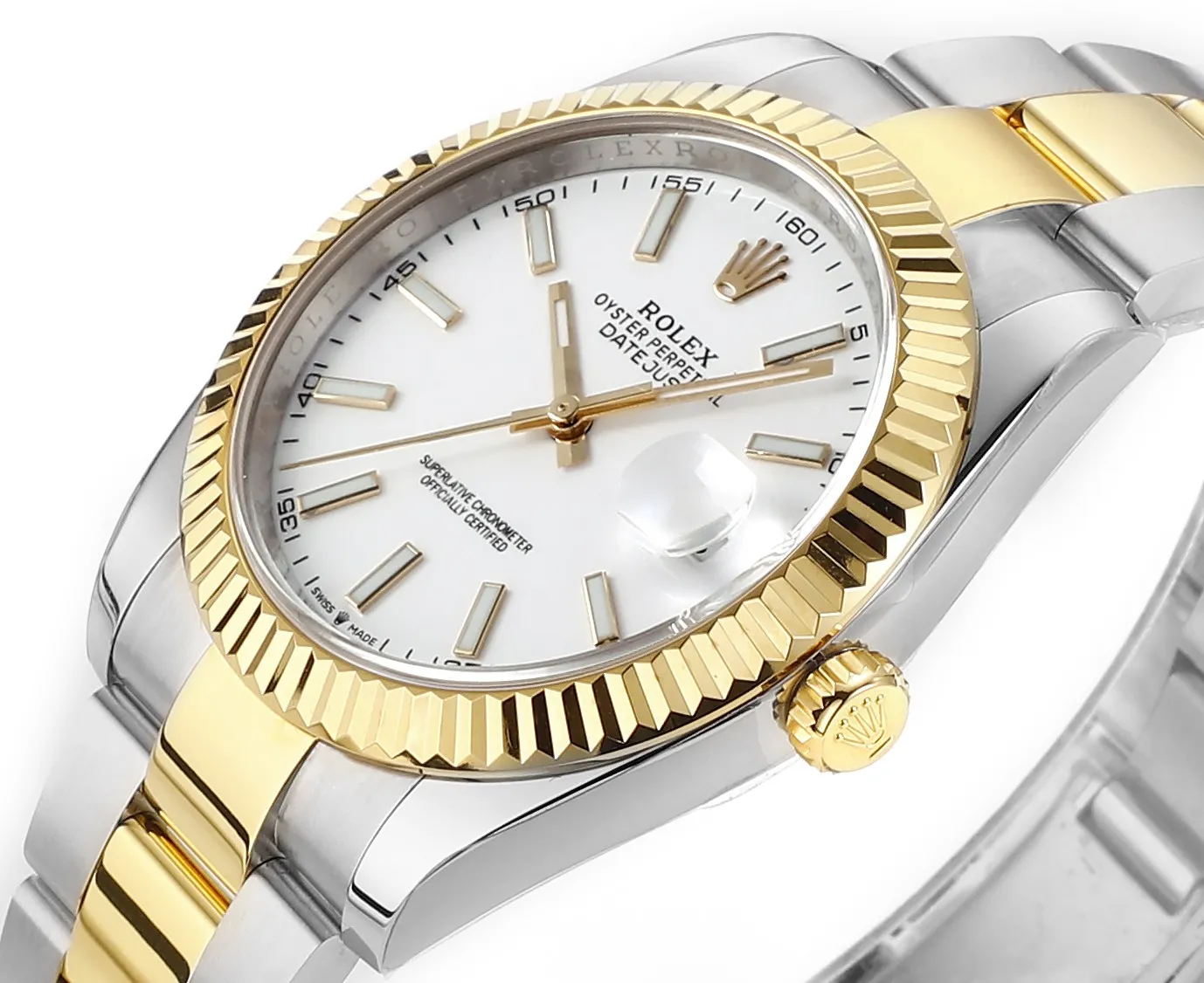 AR Factory Rolex Datejust 41mm Two-Tone Stainless Steel and Yellow Gold Fluted Bezel White Dial Oyster Bracelet Automatic Men’s Watch Trendsetting 226