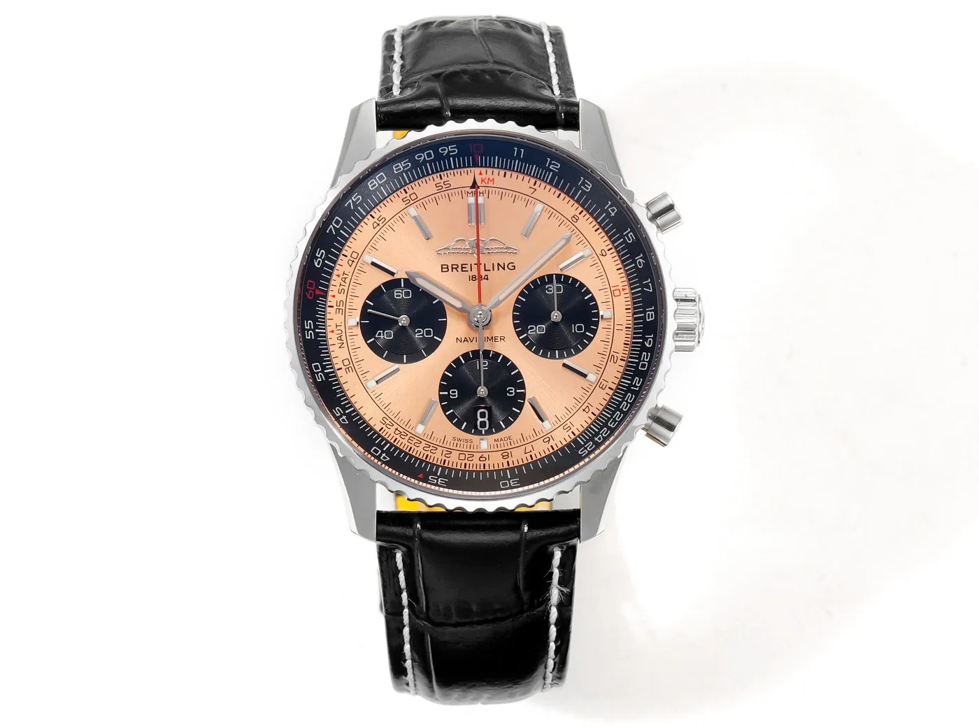 BLS Factory Breitling Navitimer Chronograph Automatic Watch with Rose Gold Dial, Black Subdials Cozy 5552