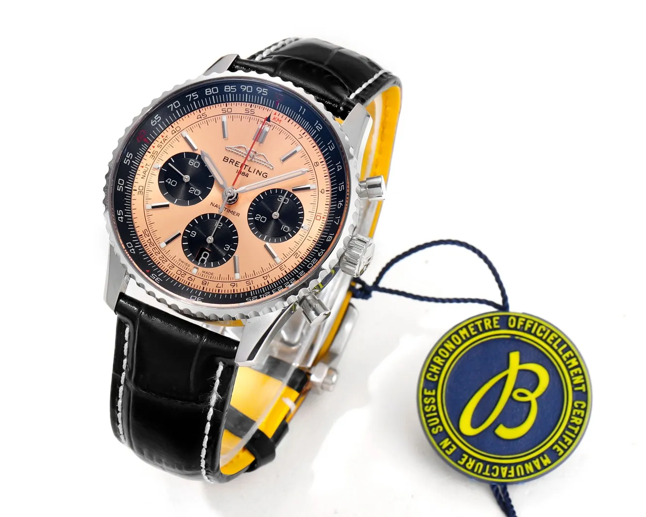 BLS Factory Breitling Navitimer Chronograph Automatic Watch with Rose Gold Dial, Black Subdials Cozy 5552