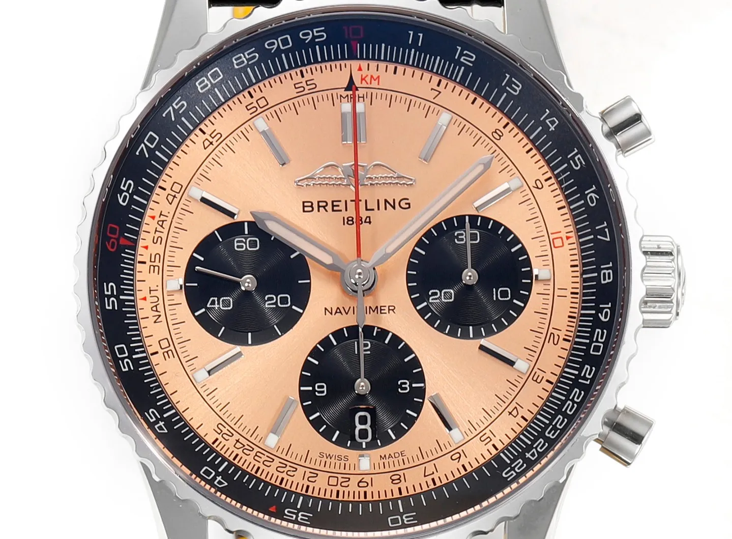 BLS Factory Breitling Navitimer Chronograph Automatic Watch with Rose Gold Dial, Black Subdials Cozy 5552