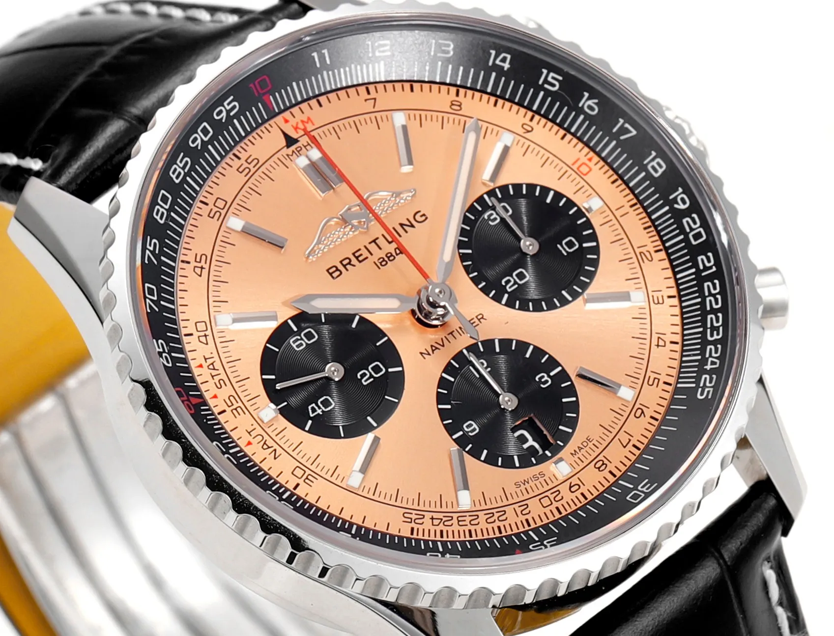 BLS Factory Breitling Navitimer Chronograph Automatic Watch with Rose Gold Dial, Black Subdials Cozy 5552