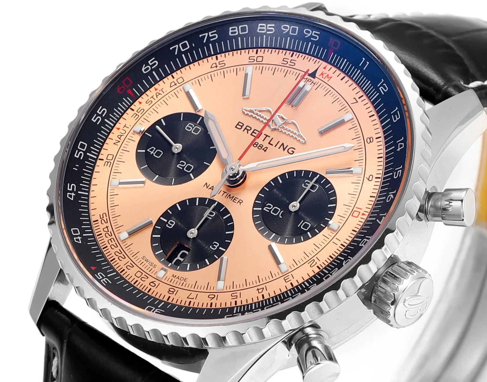 BLS Factory Breitling Navitimer Chronograph Automatic Watch with Rose Gold Dial, Black Subdials Cozy 5552