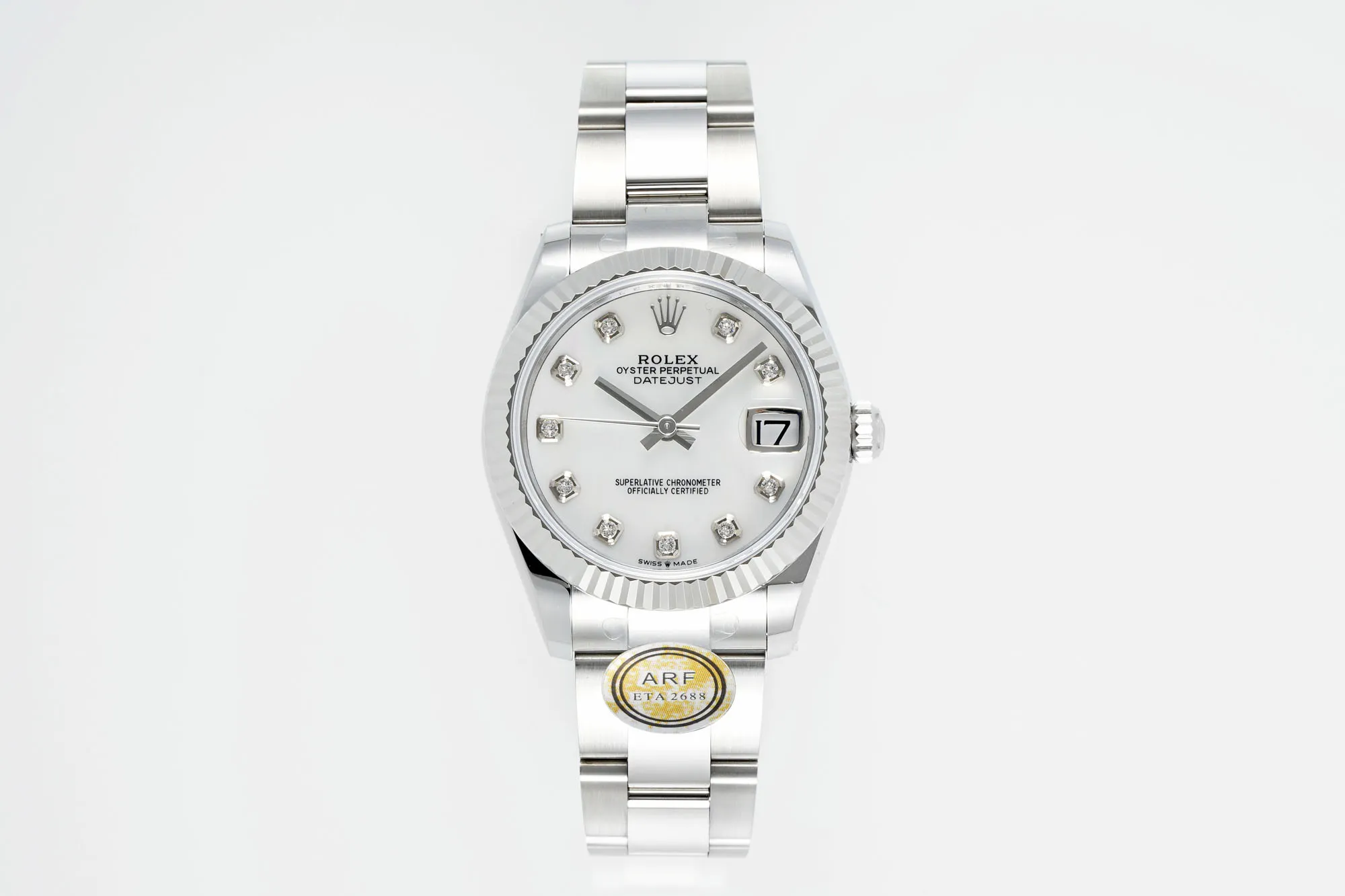 AR Factory Rolex Datejust 31mm White Dial Diamond Bezel Stainless Steel Oyster Bracelet Women’s Watch StreetReady 4976