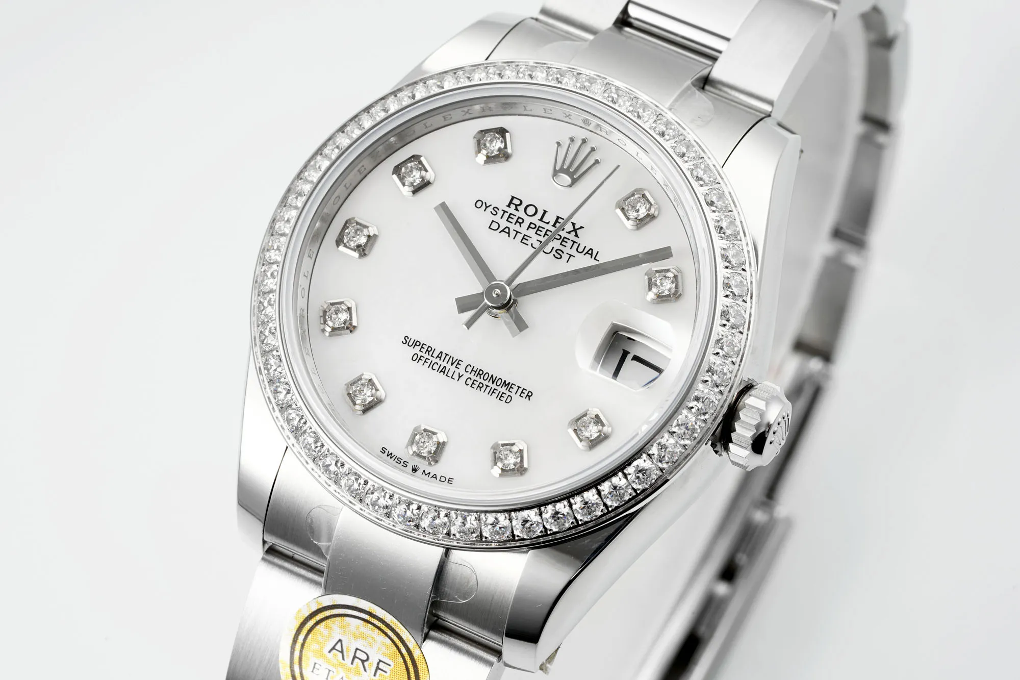 Effortless AR Factory Rolex Datejust 31mm White Dial Diamond Bezel Stainless Steel Oyster Bracelet Women’s Watch 253