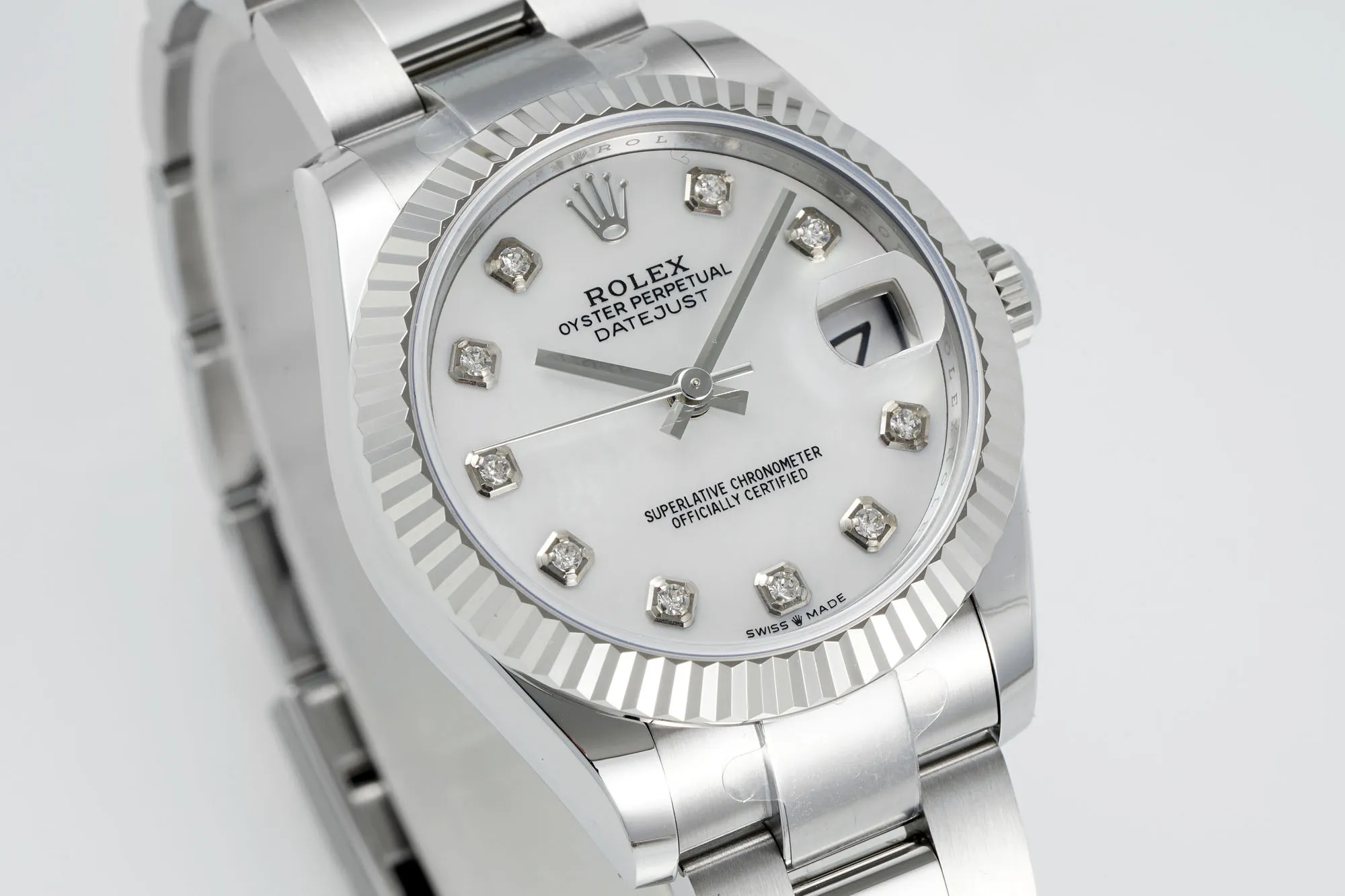 AR Factory Rolex Lady-Datejust 31mm White Dial Diamond Bezel Stainless Steel Oyster Bracelet Women’s Watch FashionForward 142