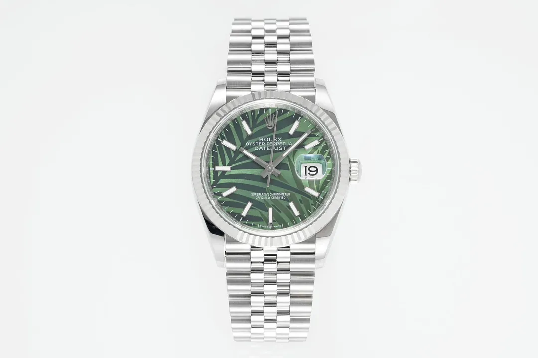 Premium VS Factory Rolex Datejust 36mm Green Palm Motif Dial Stainless Steel Jubilee Bracelet Automatic Watc 4435