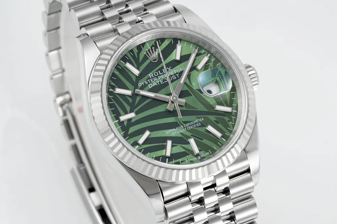 Refined VS Factory Rolex Datejust 36mm Green Palm Motif Dial Stainless Steel Jubilee Bracelet Automatic Watc 293