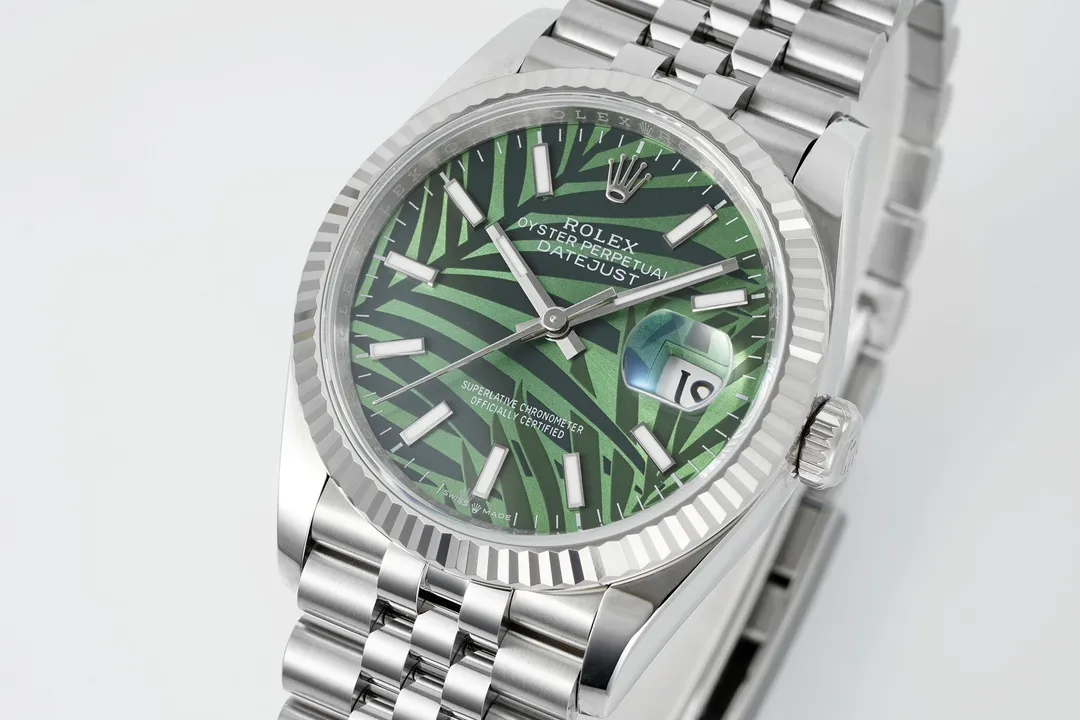 Refined VS Factory Rolex Datejust 36mm Green Palm Motif Dial Stainless Steel Jubilee Bracelet Automatic Watc 293