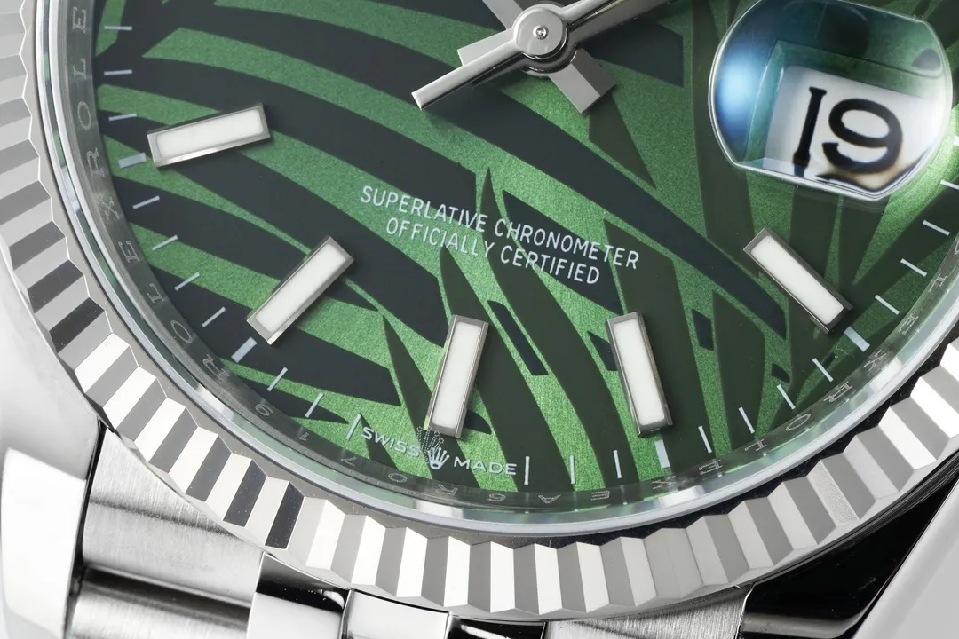 Refined VS Factory Rolex Datejust 36mm Green Palm Motif Dial Stainless Steel Jubilee Bracelet Automatic Watc 293