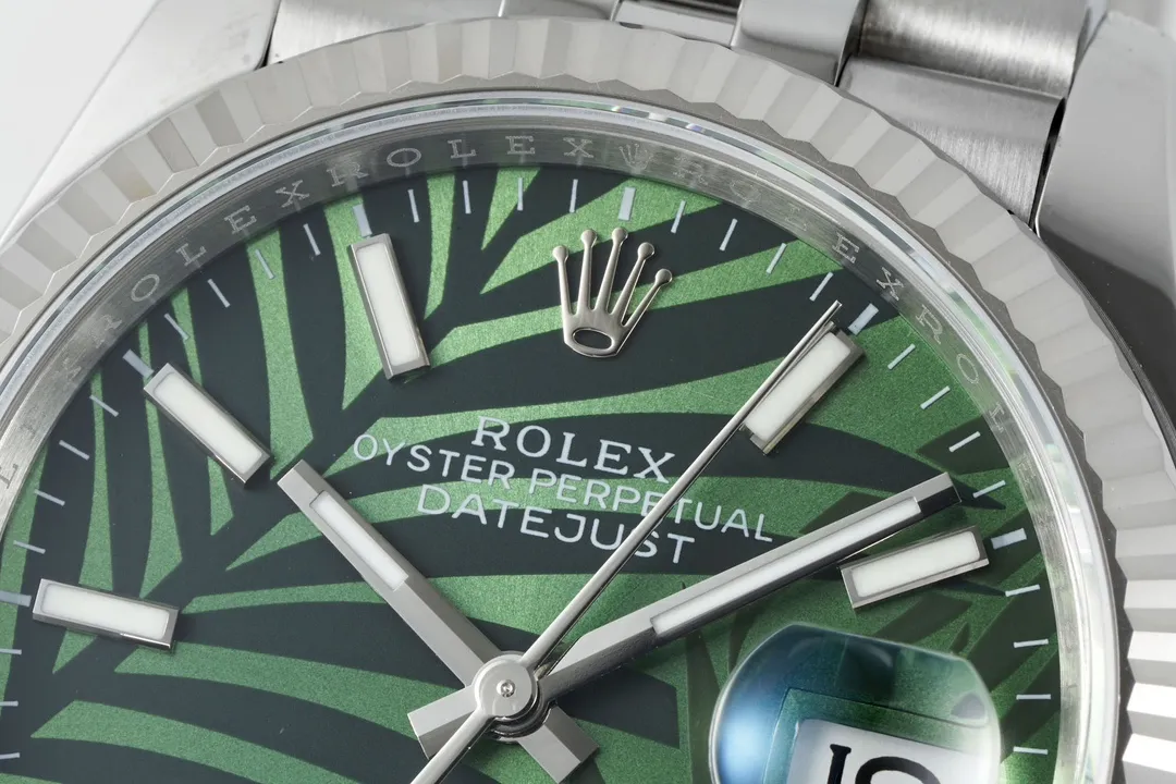 Refined VS Factory Rolex Datejust 36mm Green Palm Motif Dial Stainless Steel Jubilee Bracelet Automatic Watc 293