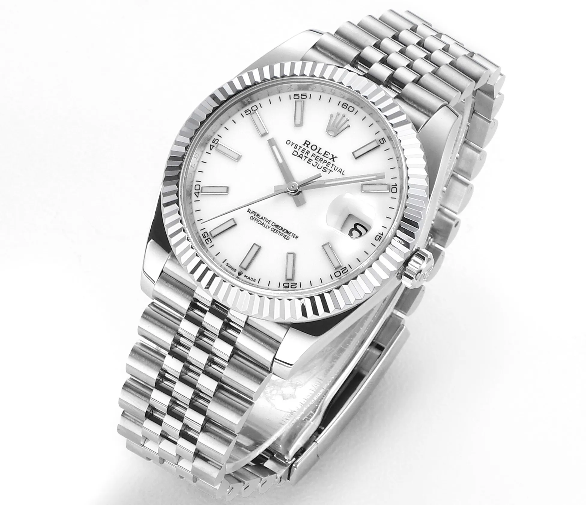 Lightweight AR Factory Rolex Datejust 41mm Stainless Steel White Dial Fluted Bezel Jubilee Bracelet Luxury Watch 4951