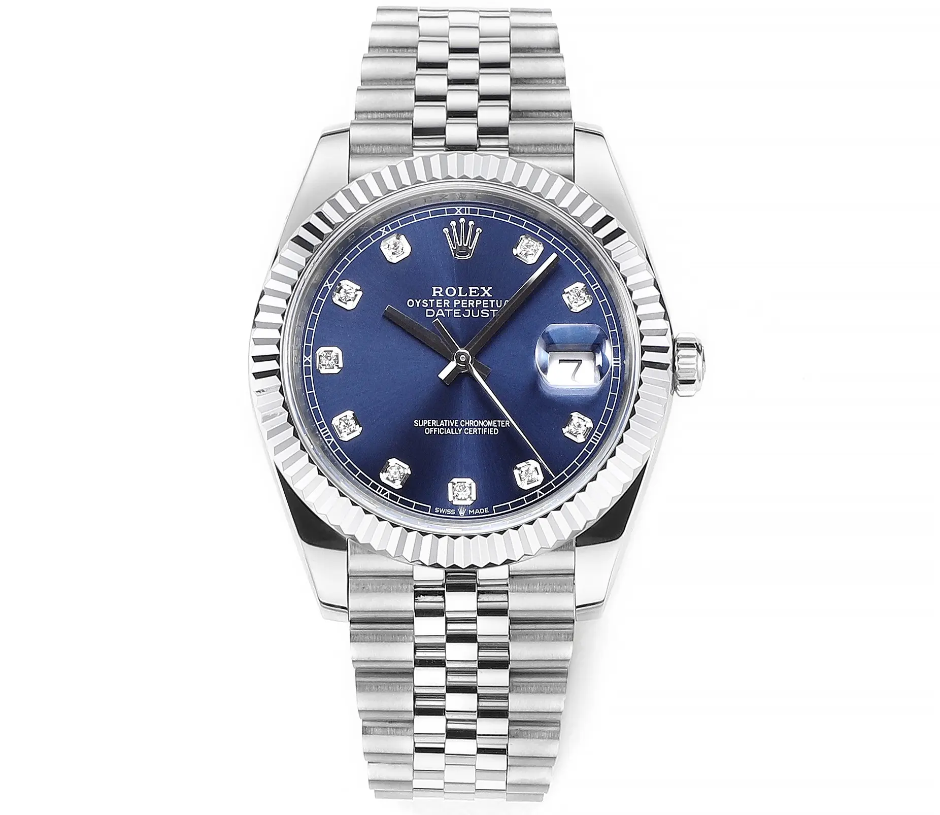 Versatile Rolex Datejust 41mm Watch – Silver with Blue Dial, Diamond Markers & VSF Super Clone Quality 141