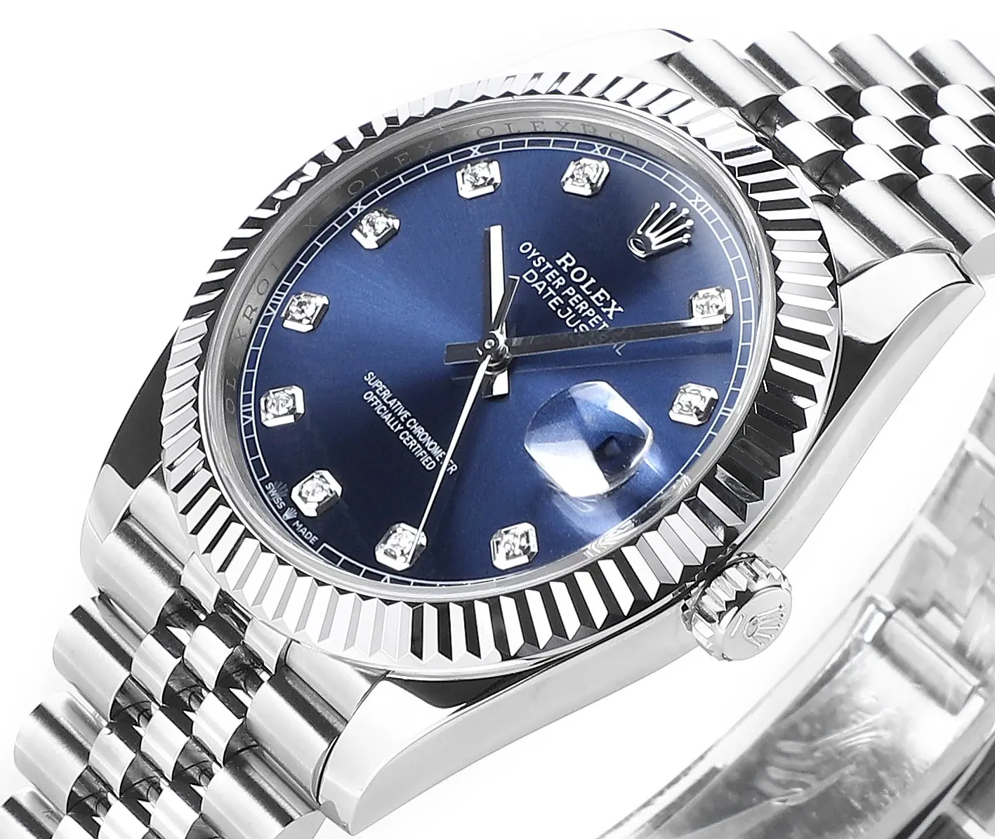Versatile Rolex Datejust 41mm Watch – Silver with Blue Dial, Diamond Markers & VSF Super Clone Quality 141