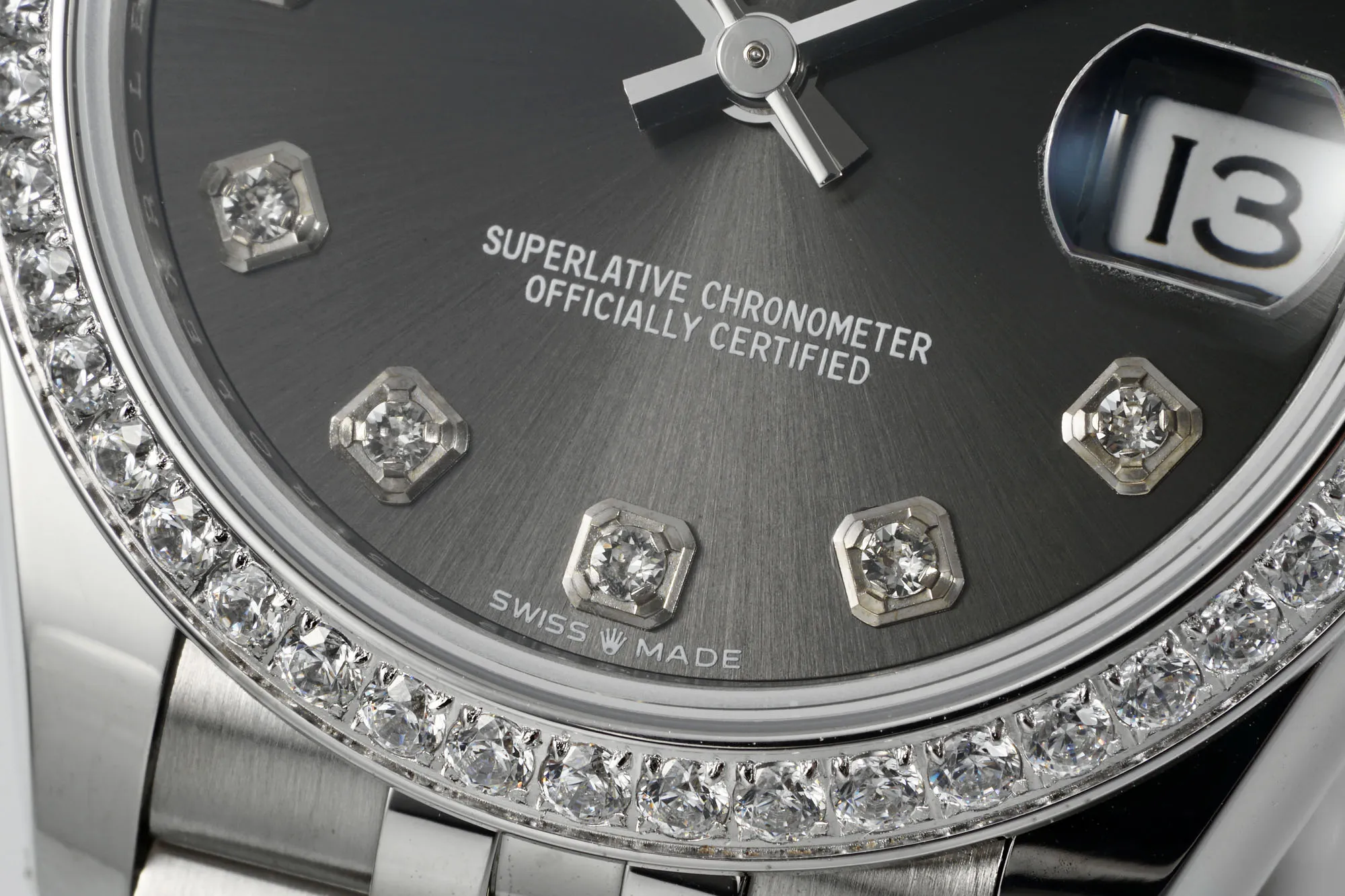 Sophisticated AR Factory Rolex Datejust Stainless Steel Watch with Diamond Bezel, Rhodium Dial, and Jubilee Bracelet 4968