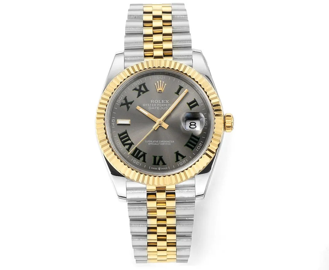 ZeroBulk AR Factory Rolex Datejust 41mm Two-Tone Yellow Gold and Steel Watch with Slate Gray Roman Numeral Dial and Fluted Bezel on Jubilee Bracelet 4948