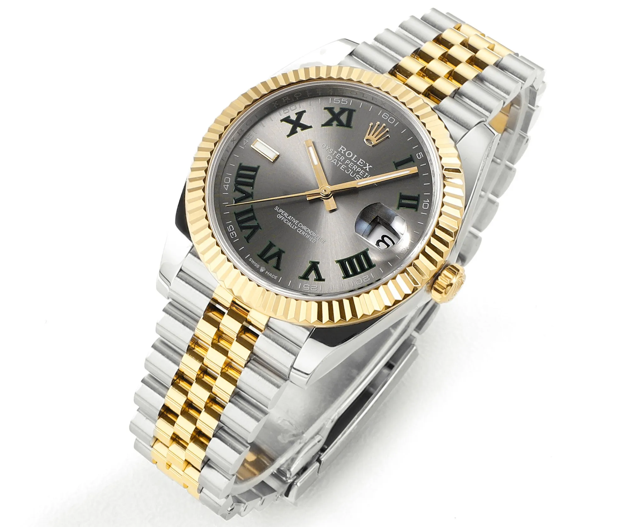 ZeroBulk AR Factory Rolex Datejust 41mm Two-Tone Yellow Gold and Steel Watch with Slate Gray Roman Numeral Dial and Fluted Bezel on Jubilee Bracelet 4948