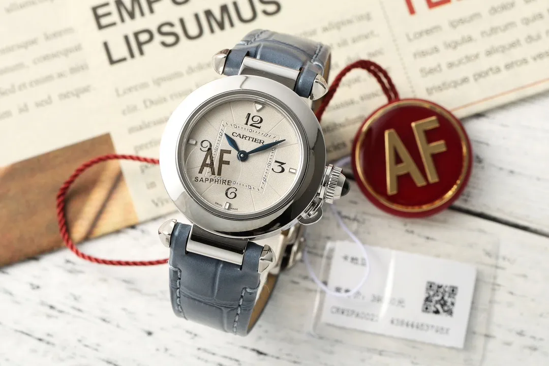AF Factory Cartier Pasha de Cartier Stainless Steel Watch with Blue Leather Strap and White Dial Trendsetting 2786