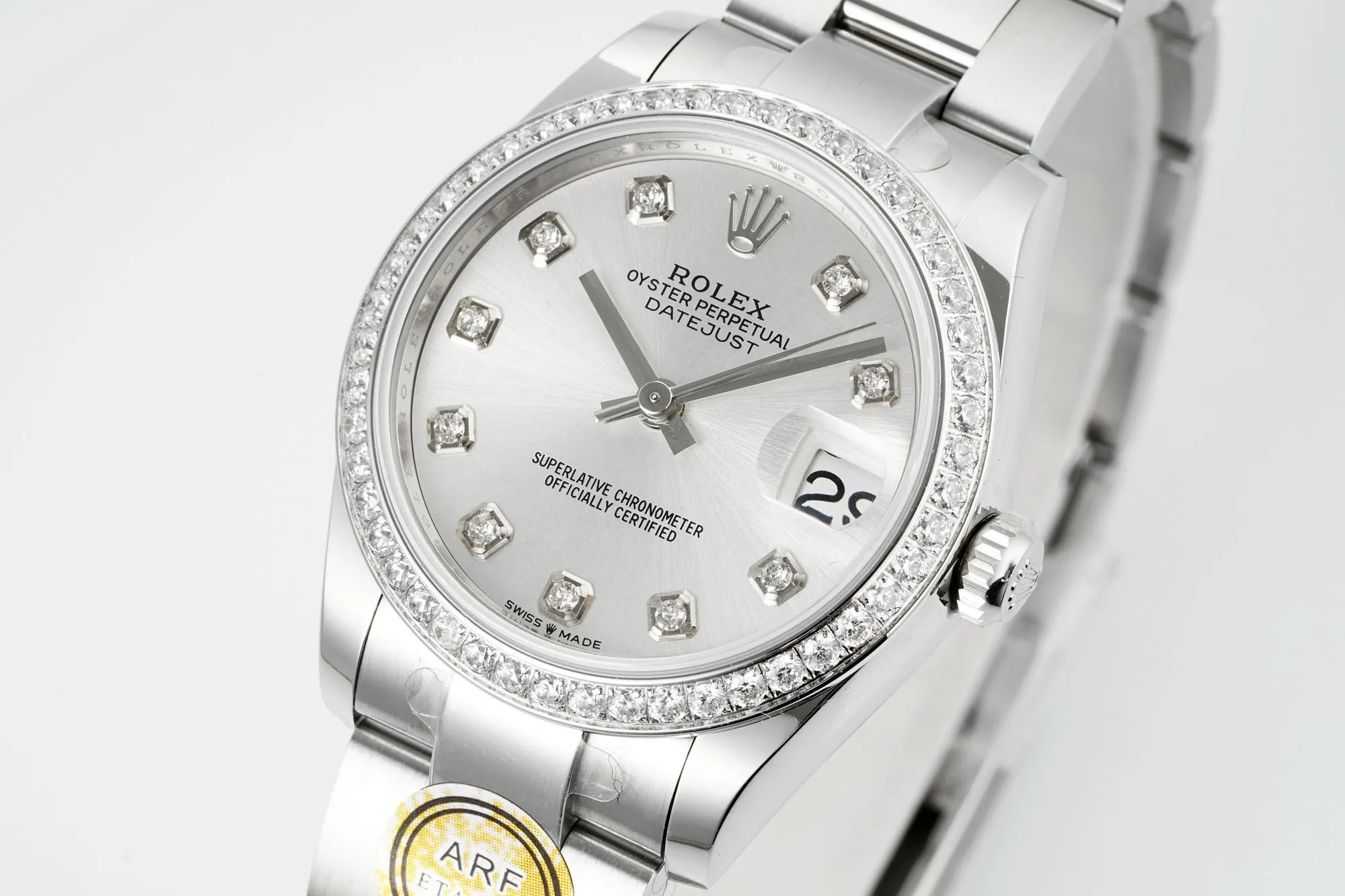 Elegant AR Factory Rolex Oyster Perpetual Datejust 31mm White Dial Diamond Bezel Stainless Steel Ladies Watch 245