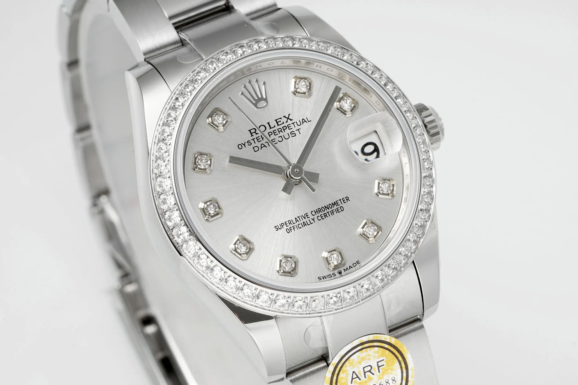 Elegant AR Factory Rolex Oyster Perpetual Datejust 31mm White Dial Diamond Bezel Stainless Steel Ladies Watch 245