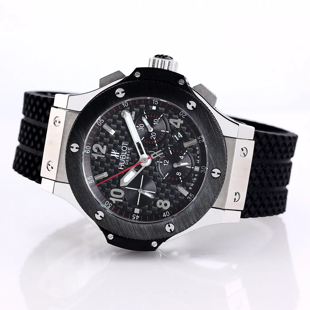 Timeless WWF Factory Hublot Big Bang 44mm Black Ceramic & Stainless Steel Chronograph Watch with Rubber Strap – Super Clone Edition 8196