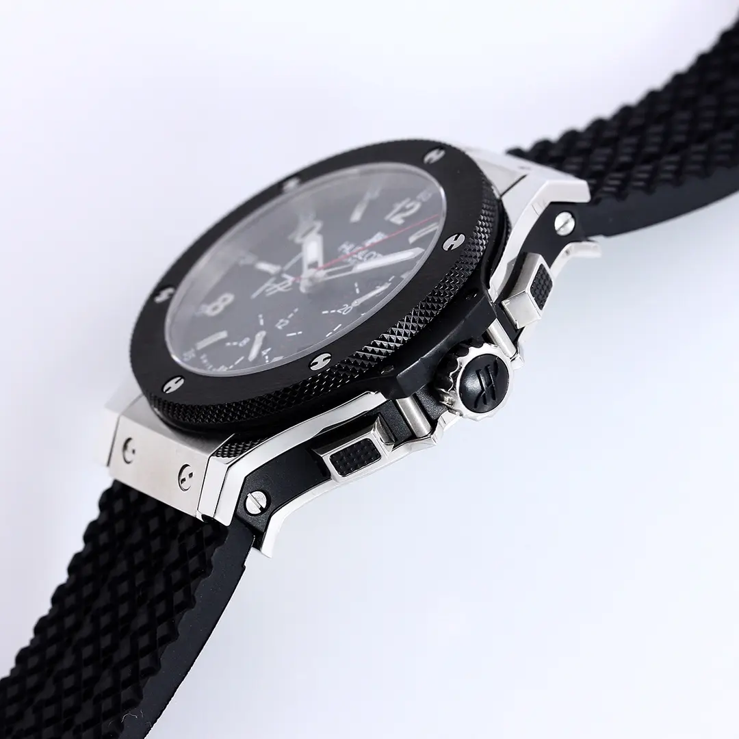 Timeless WWF Factory Hublot Big Bang 44mm Black Ceramic & Stainless Steel Chronograph Watch with Rubber Strap – Super Clone Edition 8196
