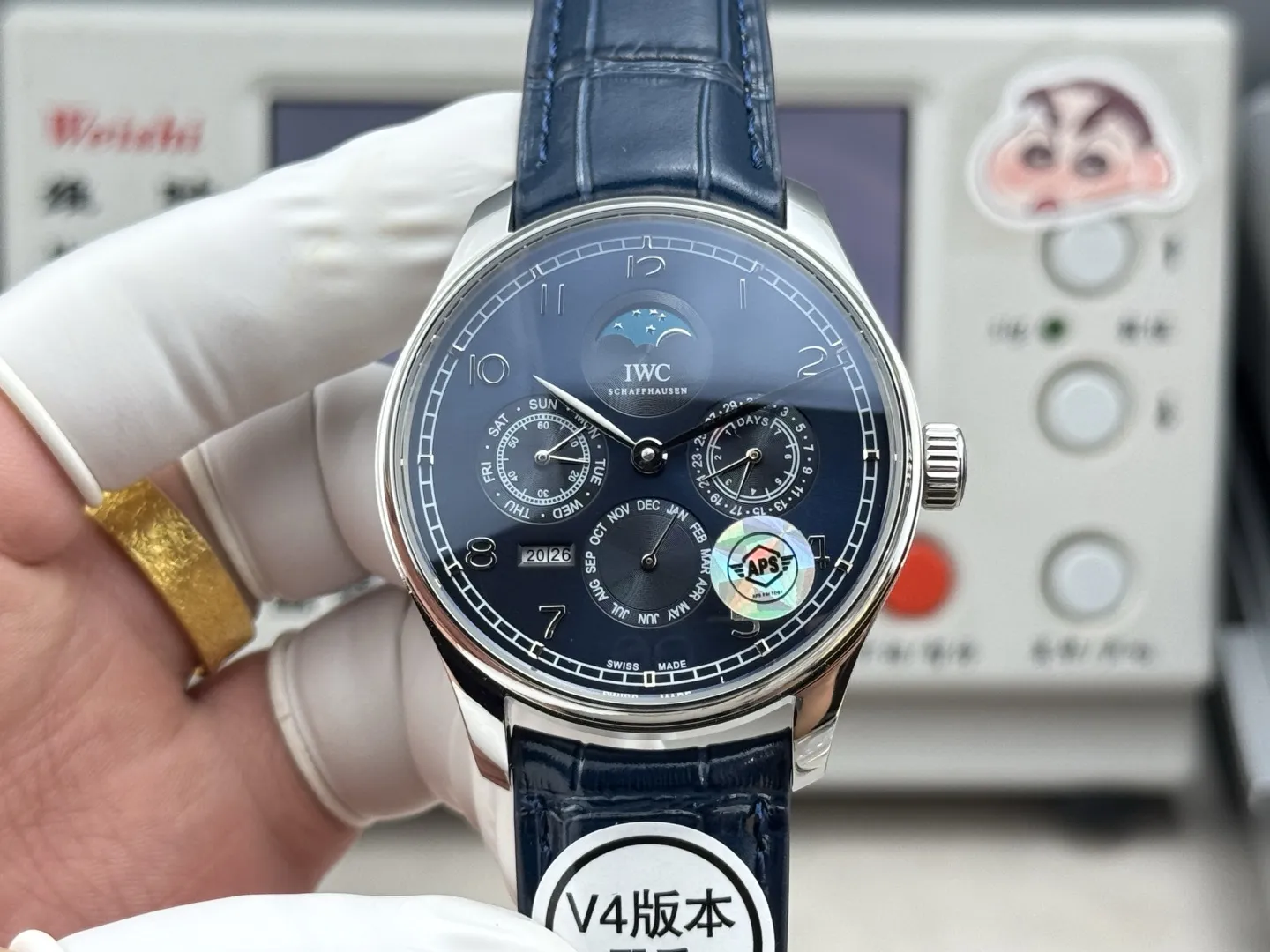 Comfortable IWC Portugieser Perpetual Calendar Automatic Men’s Watch Blue Dial Leather Strap Silver Case 4312