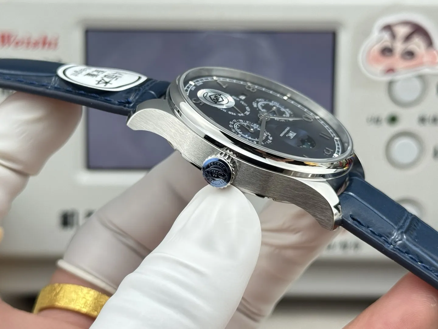 Cozy APS Factory IWC Portugieser Perpetual Calendar Automatic Men’s Watch Blue Dial Leather Strap Silver Case 4300