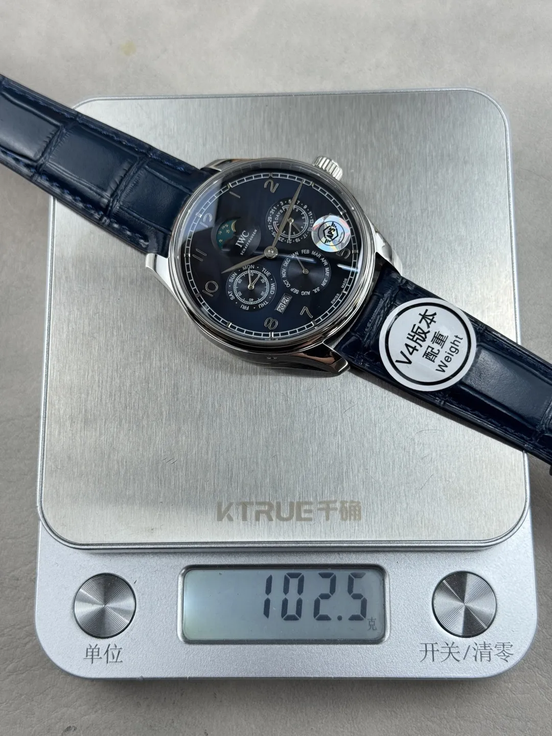 Cozy APS Factory IWC Portugieser Perpetual Calendar Automatic Men’s Watch Blue Dial Leather Strap Silver Case 4300