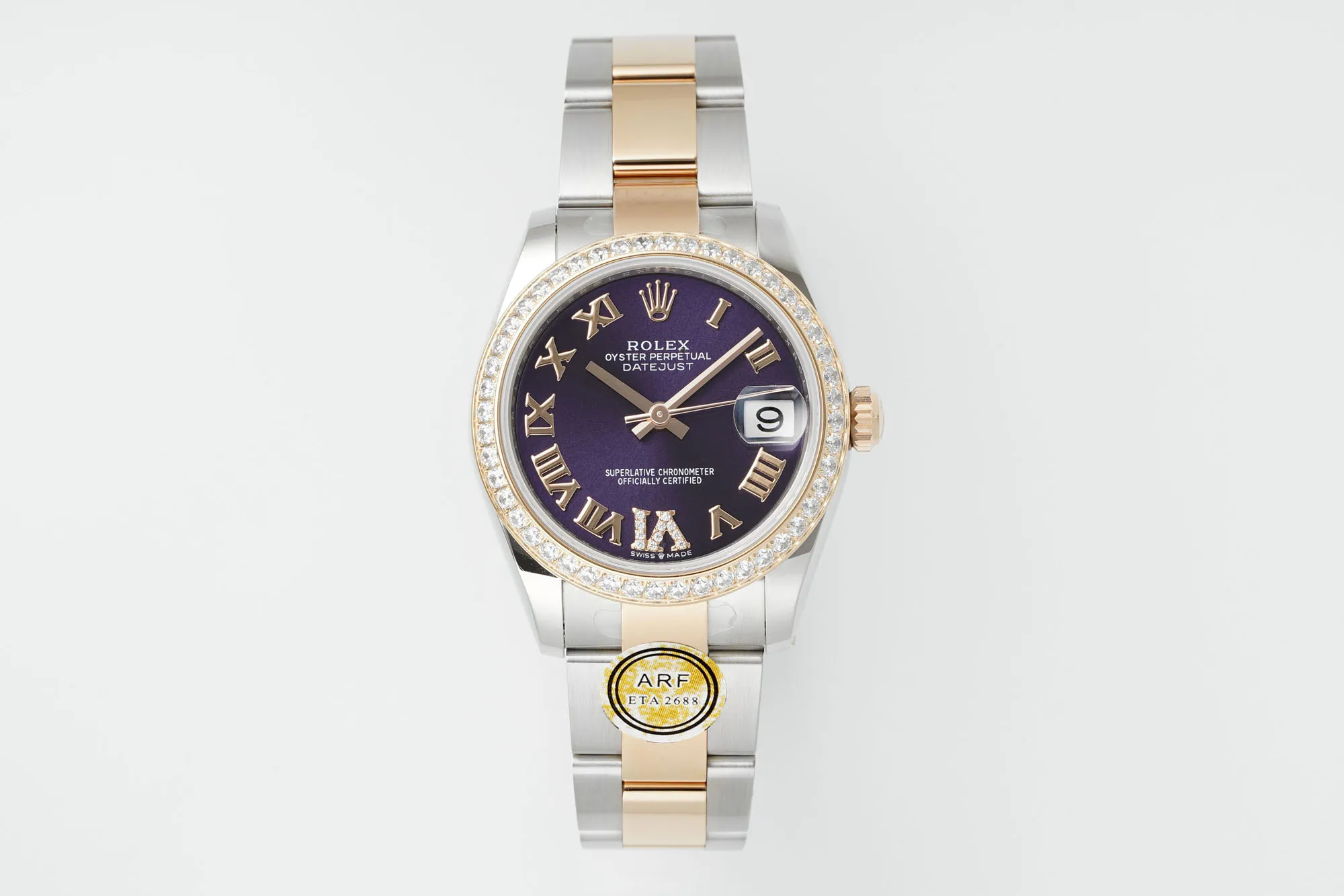 Elegant AR Factory Rolex Datejust 31mm Purple Dial Diamond Bezel Two-Tone Oyster Bracelet Ladies Watch 4991