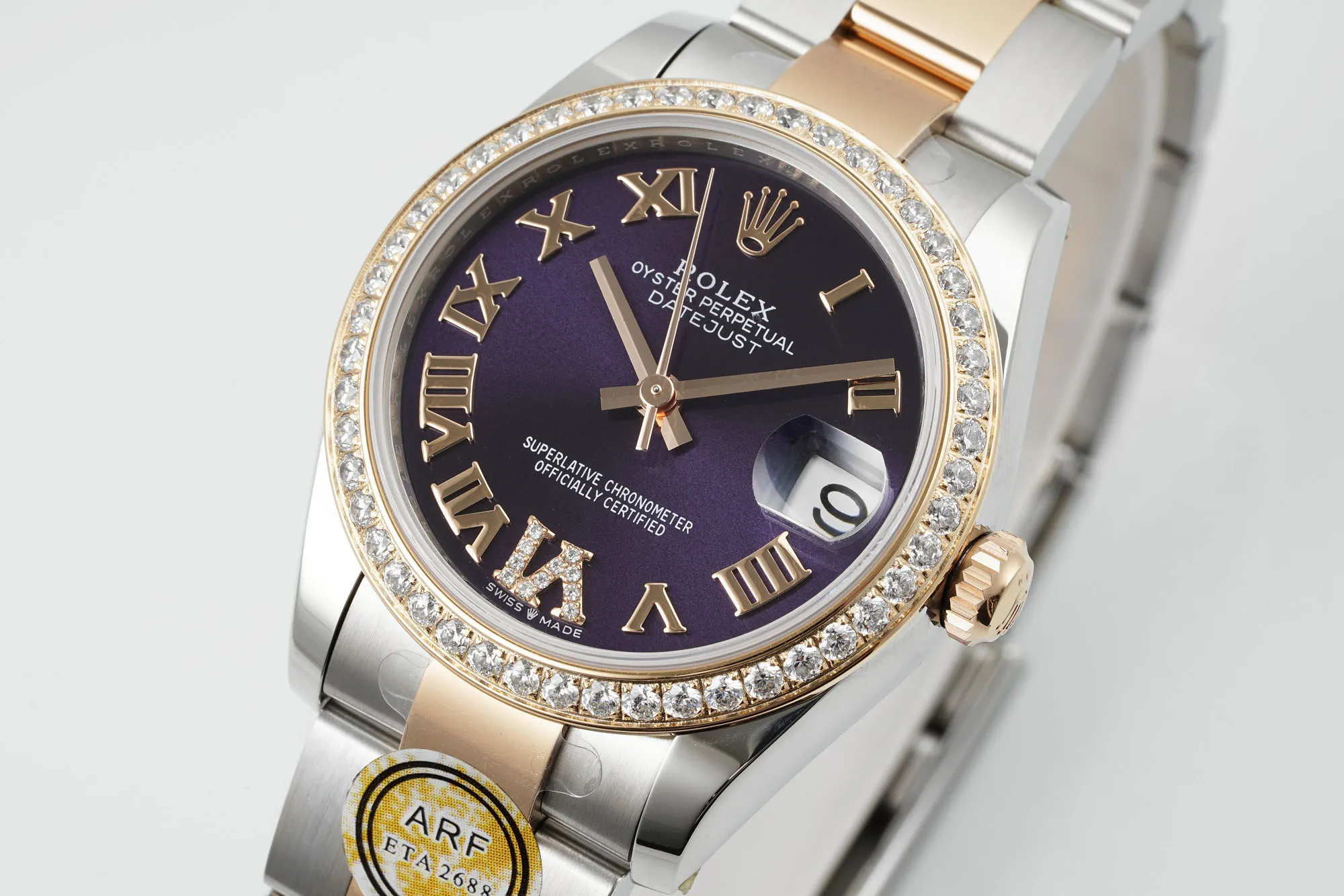 Elegant AR Factory Rolex Datejust 31mm Purple Dial Diamond Bezel Two-Tone Oyster Bracelet Ladies Watch 4991
