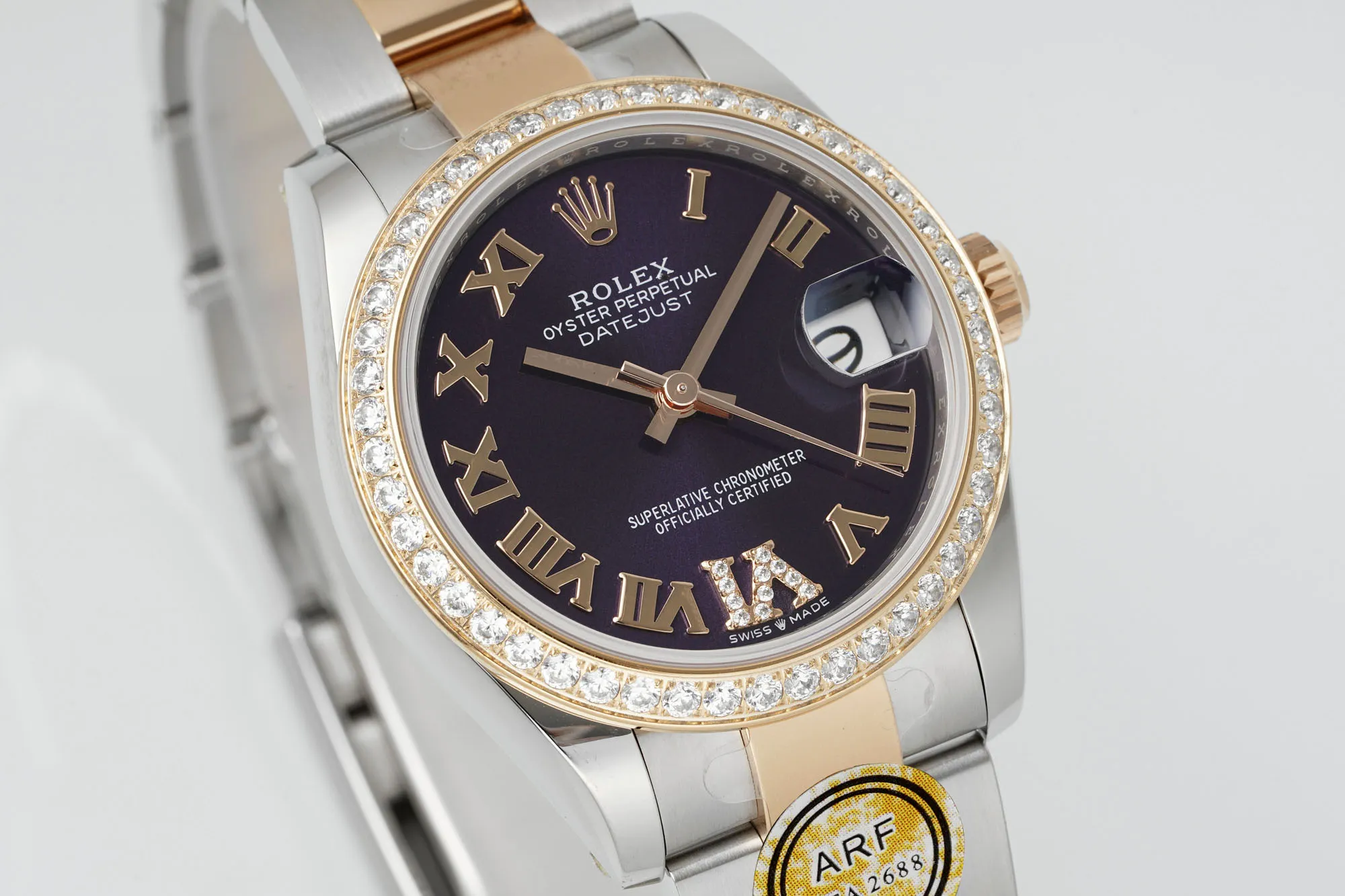 Elegant AR Factory Rolex Datejust 31mm Purple Dial Diamond Bezel Two-Tone Oyster Bracelet Ladies Watch 4991