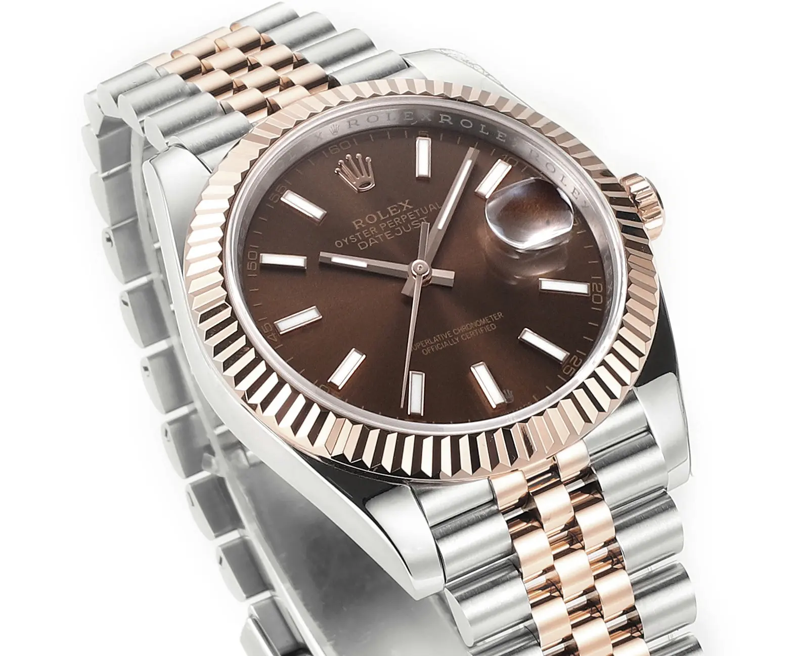 Rolex Datejust 41mm Watch – Brown Dial, Two-Tone Steel & Gold, Fluted Bezel, Super Clone Compact 154