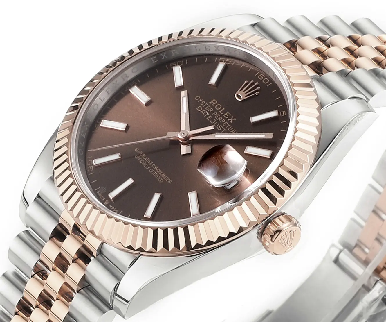 Rolex Datejust 41mm Watch – Brown Dial, Two-Tone Steel & Gold, Fluted Bezel, Super Clone Compact 154