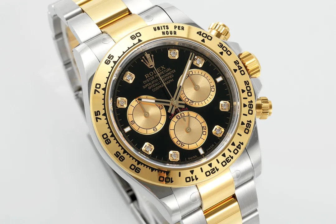 Rolex Daytona Watch – Two-Tone Stainless Steel and Gold, Black Dial, Chronograph Style Durable 49