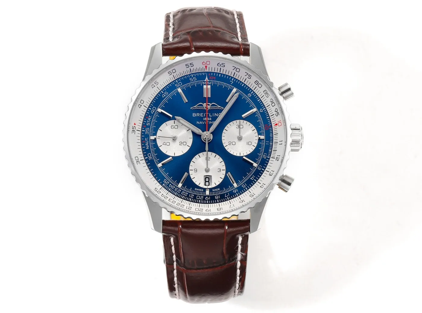 BLS Factory Breitling Navitimer B01 Chronograph 43mm Blue Dial Silver Case Brown Leather Strap Watch Seasonal 5554