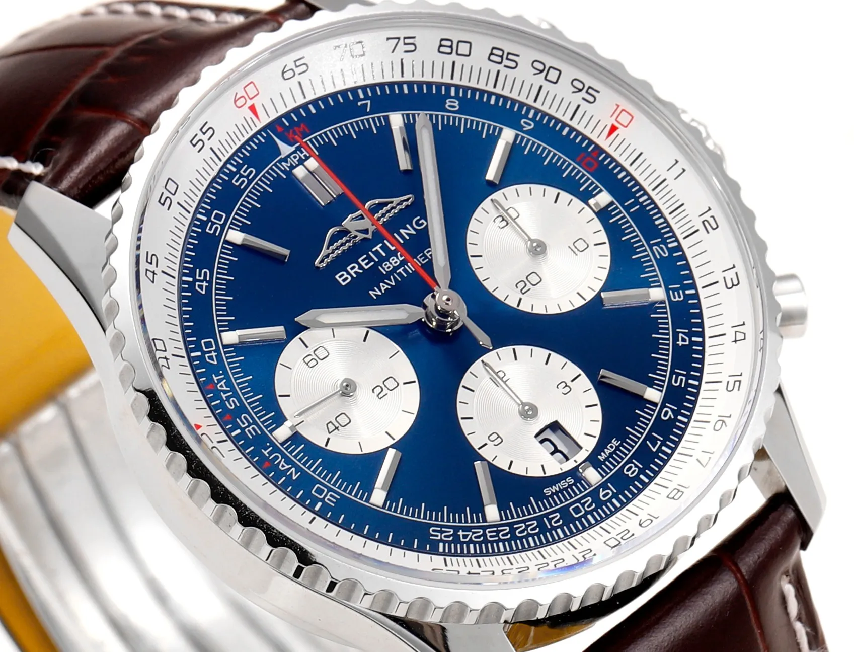BLS Factory Breitling Navitimer B01 Chronograph 43mm Blue Dial Silver Case Brown Leather Strap Watch Seasonal 5554