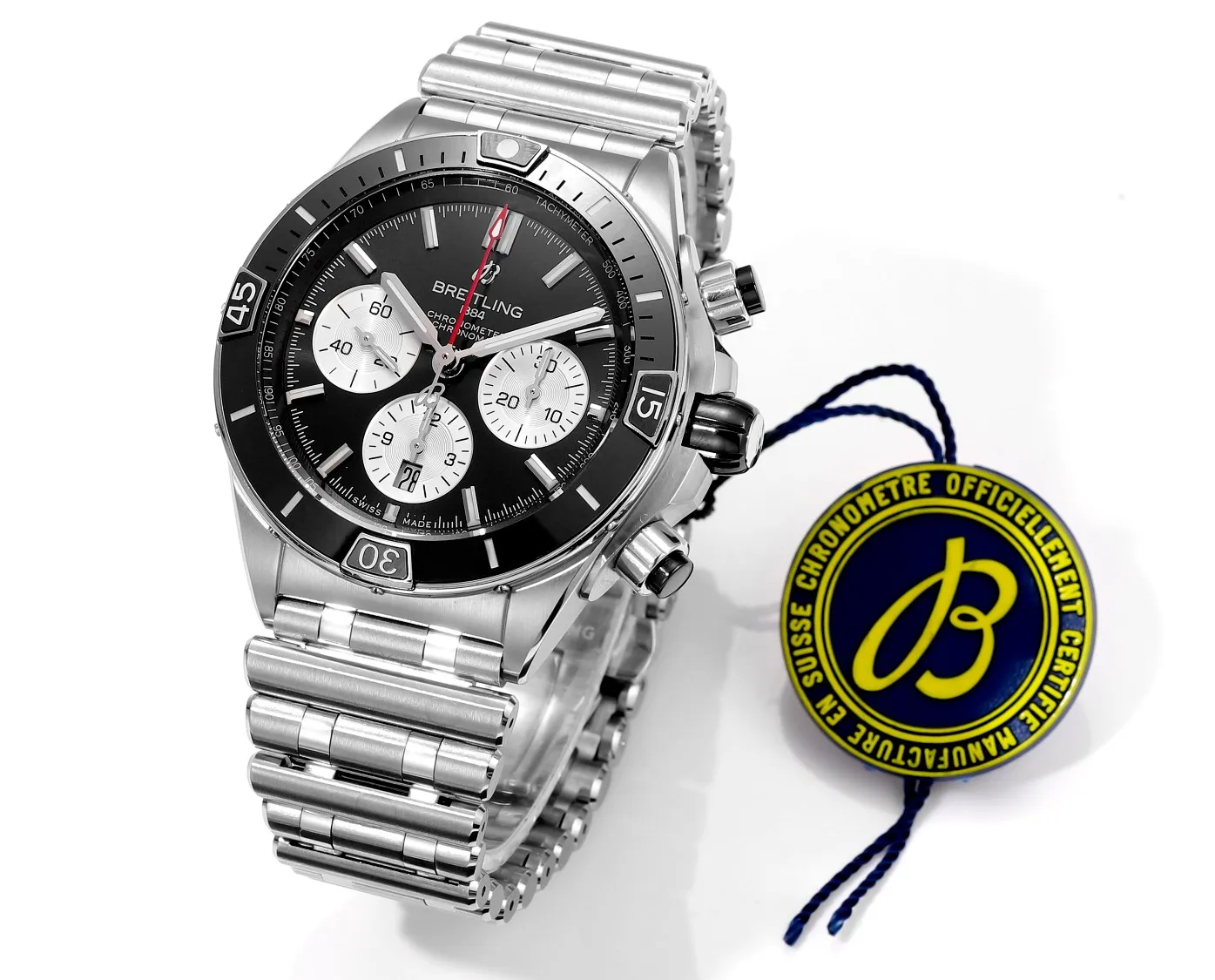 BLS Factory Breitling Super Chronomat B01 Chronograph 44mm Black Dial Stainless Steel Bracelet Watch MoistureWicking 2660